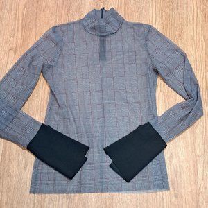 ZARA W & B Collection Sheer Tartan Pattern Mock Turtleneck Long Sleeve Top